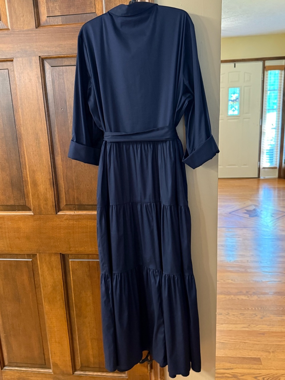 Waist-Tie Long Shirt Dress in Navy - Picture 2 of 5
